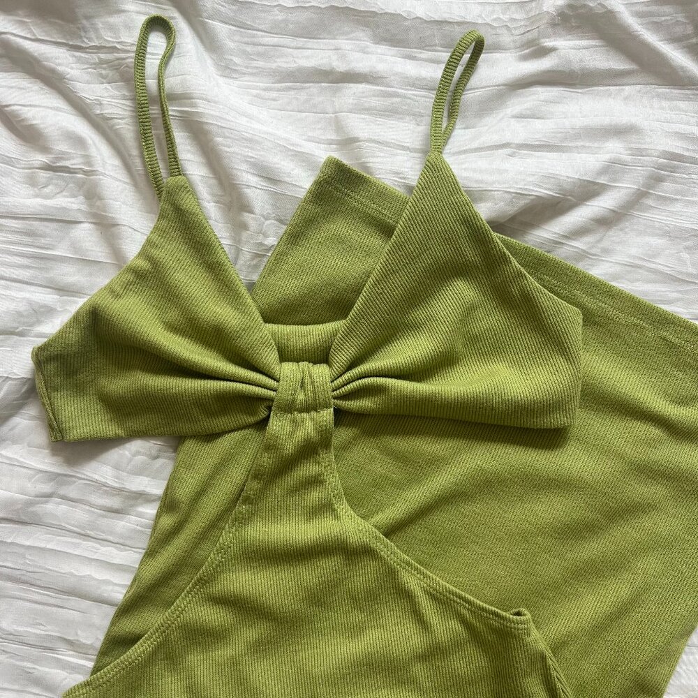 Green Ribbed Cut Out Mini Dress